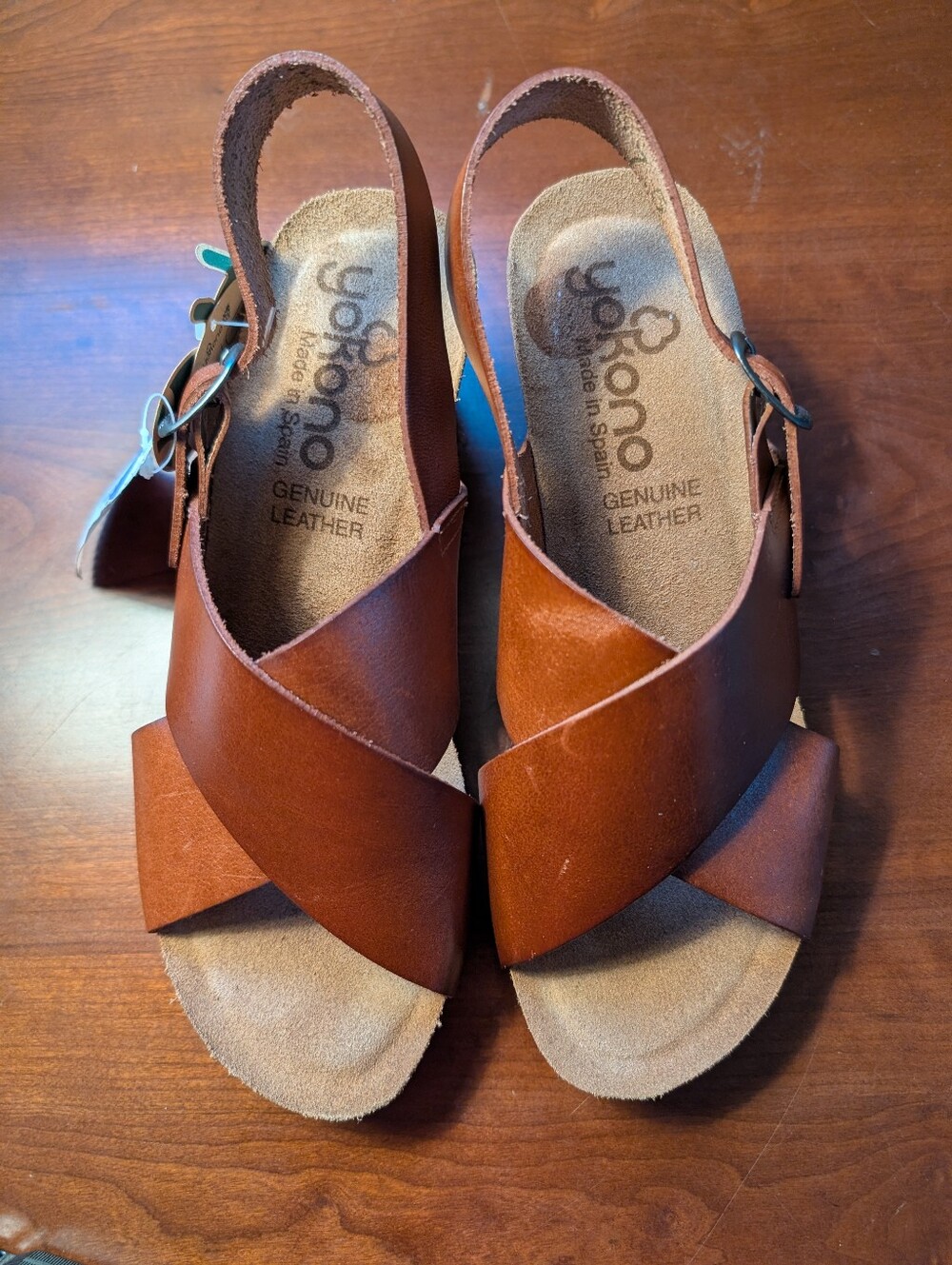Brown Leather Cross-Strap Slingback Sandals